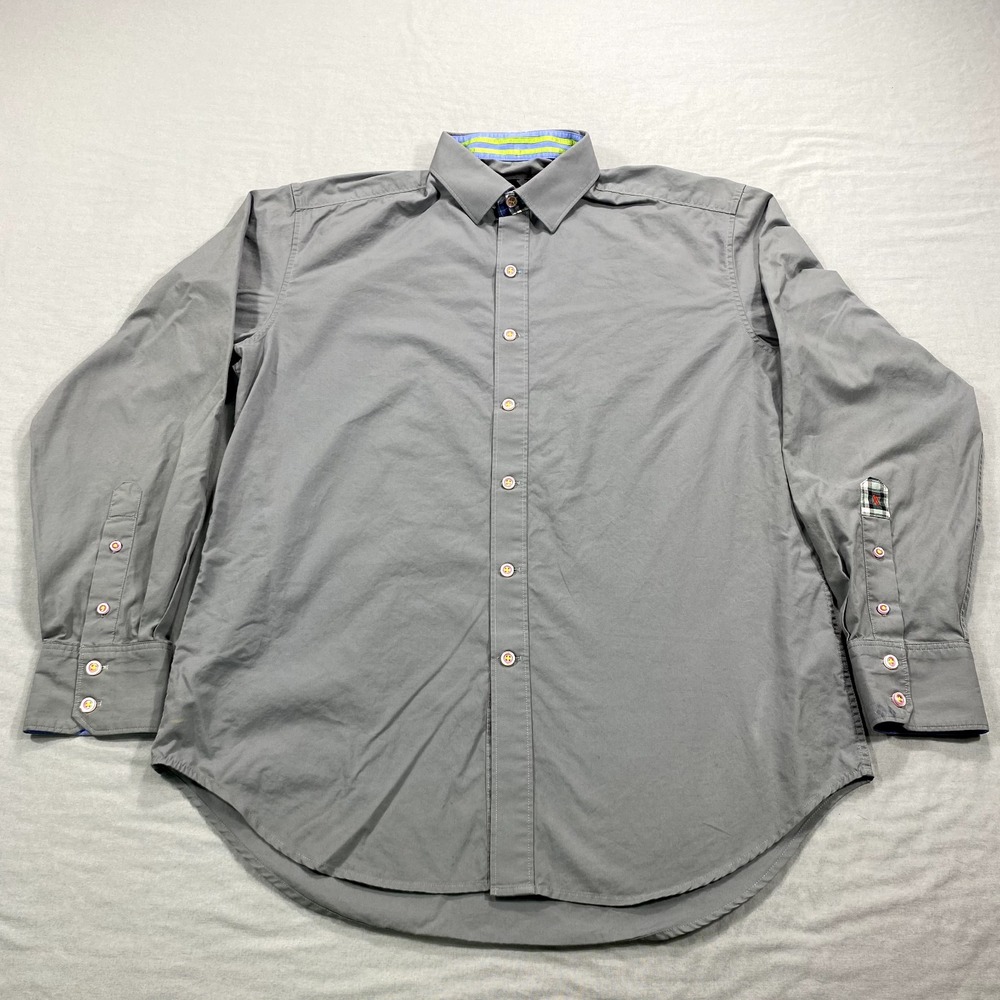 Robert Graham X Shirt Mens Large Gray‎ Flip Cuff Button Up Casual Dress